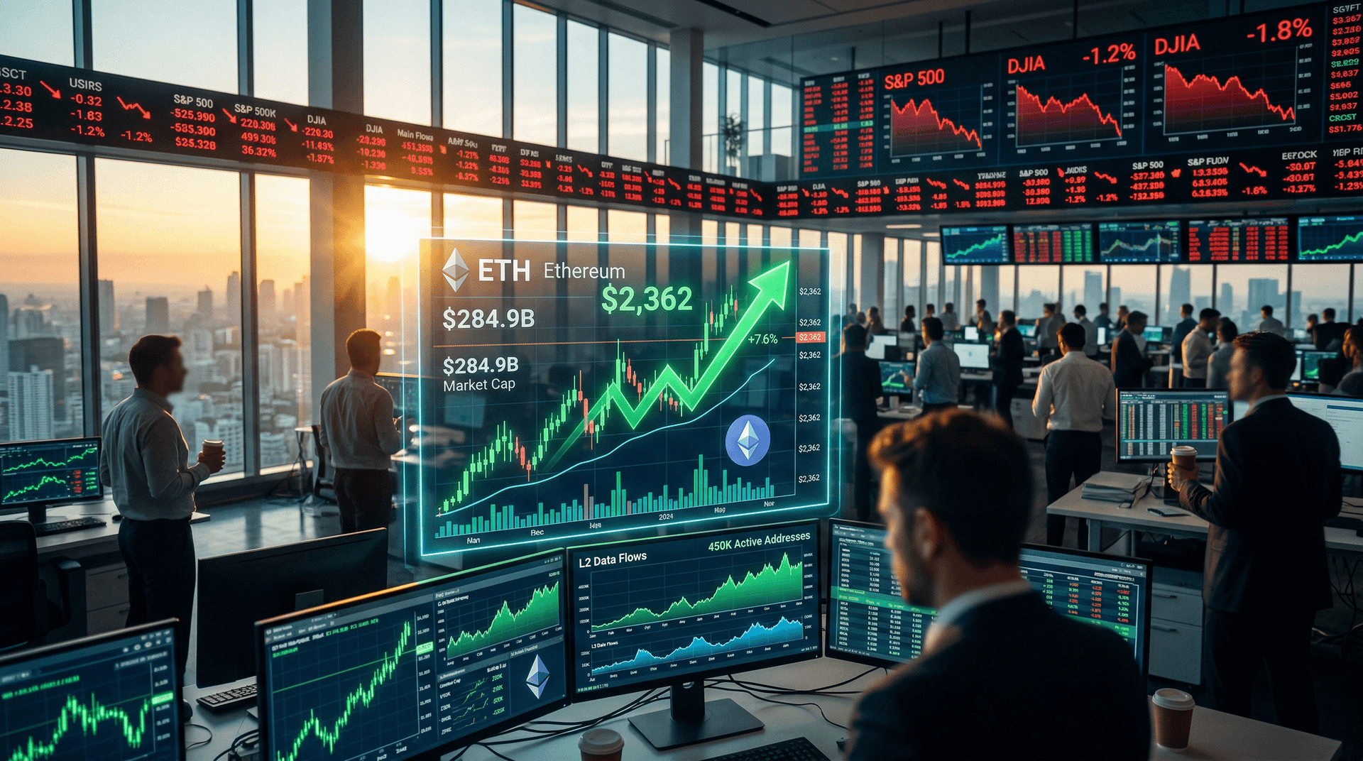 Ethereum Surges 7.6% to $2,362 as Stocks Drop 2% on Hotter CPI Data