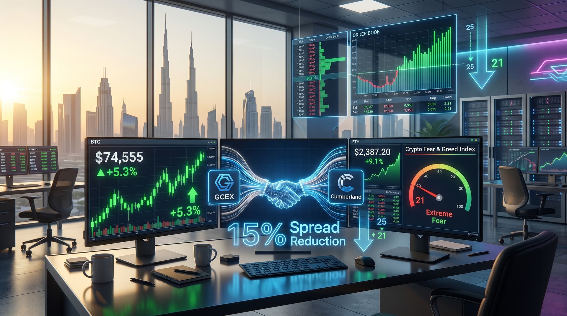 GCEX-Cumberland Partnership Cuts Spreads 15% as BTC Hits $74,555
